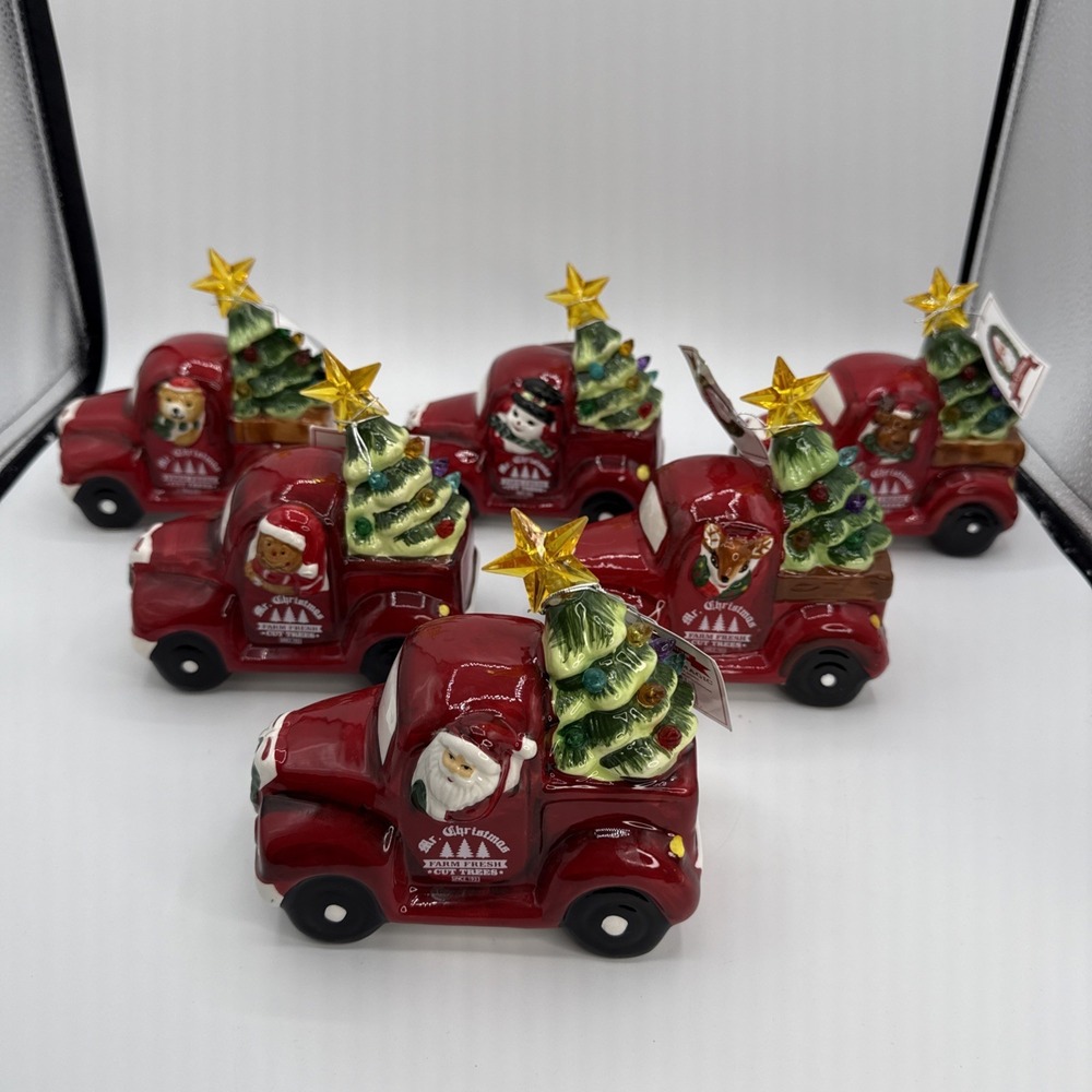 Mr Christmas Red Truck Farm Fresh Trees Set of 6 Lighted Treeโ Top Holiday Decor